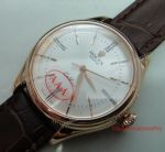 Replica Rolex Geneve Cellini Time Watch Rose Gold Case White Dial Brown Leather Band 39mm